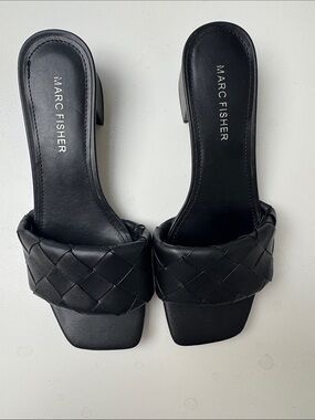 Marc Fisher Black Braided Leather Mule Sandals
